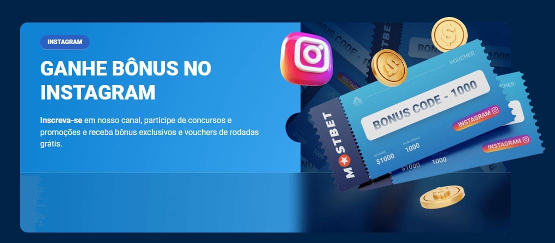 Bónus por subscrever o Instagram do cassino online MostBet Brasil